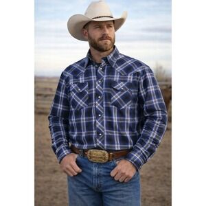 Wrangler Shirt Mens XL Blue Pearl Snap Western Long Sleeve Cowboy Plaid Rodeo